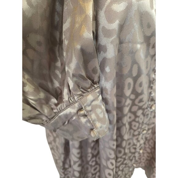 Koco & K London Y2K Leopard Jacquard Satin Blouse UK 20 US XL Taupe Gold Btn Up - Picture 8 of 11